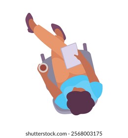 Sitting Man Office Worker on Chair Above View Vector Illustration