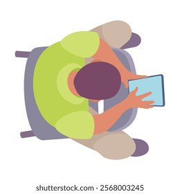 Sitting Man Office Worker on Chair Above View Vector Illustration