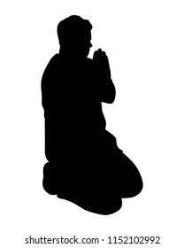 Sitting man pray silhouette vector. Person concept.