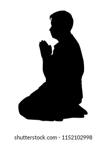 Sitting Man Pray Silhouette Vector. Person Concept.