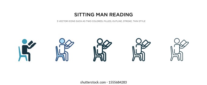 sitting man reading icon in different style vector illustration. two colored and black sitting man reading vector icons designed in filled, outline, line and stroke style can be used for web,