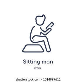 sitting man reading icon from people outline collection. Thin line sitting man reading icon isolated on white background.