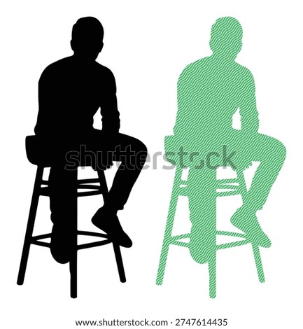 Sitting man silhouette on high chair. human sitting on bar stool. adult person sitting