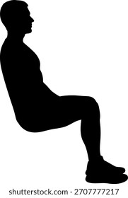 Sitting man silhouette profile, side view, full body isolated