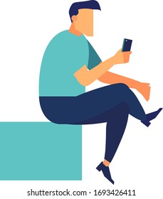 hombre sentado vector, persona, humano, gente sentada, usando vectores de smartphone.