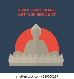 Sitting meditating Buddha background. Vector flat design