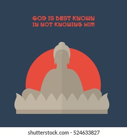 Sitting meditating Buddha background. Vector flat design
