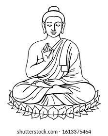 Sitting Meditating Buddha. Hand drawing doodle. Outline. Buddha figure isolated on a white background. Stock vector illustration.