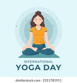 Sitting And Meditating Yoga Woman Cartoon Element. Suitable for International Yoga Day