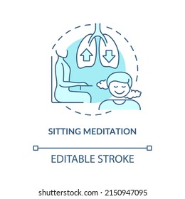 Sitting meditation turquoise concept icon. Mindfulness exercise abstract idea thin line illustration. Relaxed posture. Isolated outline drawing. Editable stroke. Arial, Myriad Pro-Bold fonts used