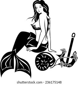 Sitting mermaid, black stencil, version with a light upper body