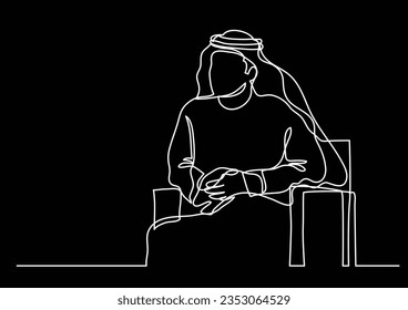 sitting middle east arab man in keffiyeh - single line drawing - single line drawing