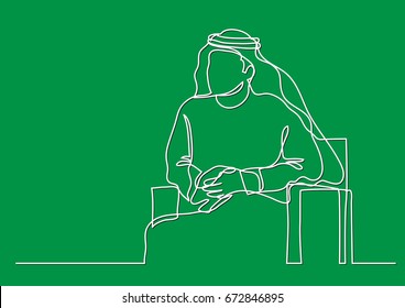 sitting middle east arab man in keffiyeh - single line drawing - single line drawing