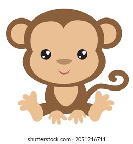 Sitting monkey cub vector cartoon illustration