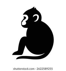 Sitting Monkey Silhouette Vector Icon, Simple Silhouette of a Monkey Sitting Calmly