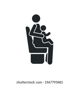 Sitting mother woman with child on knees detailed black icon for public transport isolated on the white background