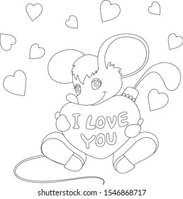 sitting mouse with a heart