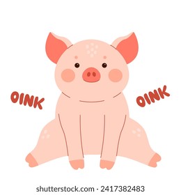 sitting oinking pig. cute little pig grunts. pig character
