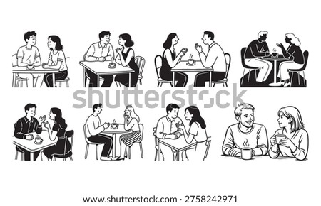 Sitting on a chair and drinking coffee ,silhouette vector set
