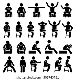 Sitting on Chair Poses Postures Human Man People Stick Figure Stickman Pictogram Icons