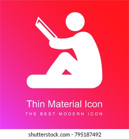 Sitting on the floor and reading red and pink gradient material white icon minimal design