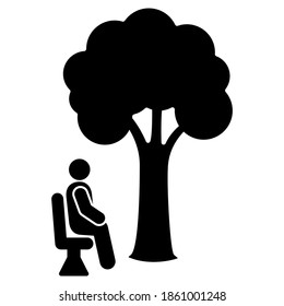 Sitting on park bench icon in modern silhouette style design. Vector illustration isolated on white background.