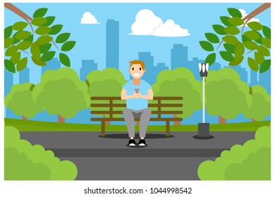 sitting on a park bench, vector illustration