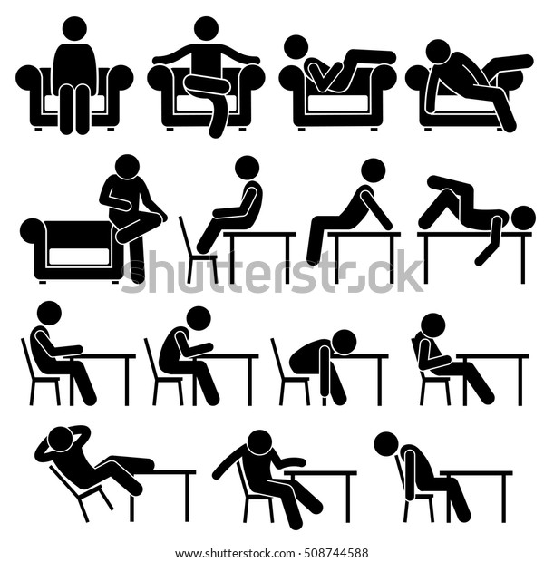 ソファに座るソファ作業椅子のラウンジテーブル姿の姿勢人間人間人間人間人間の姿スティックマン絵文字アイコン のベクター画像素材 ロイヤリティフリー