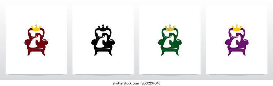 Sitting On A Throne With Crown Letter Logo Design F