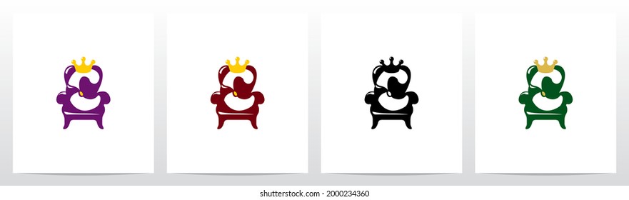 Sitting On A Throne With Crown Letter Logo Design C