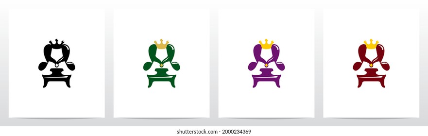 Sitzen auf einem Thron mit dem Logo-Design eines Kronbuchstaben