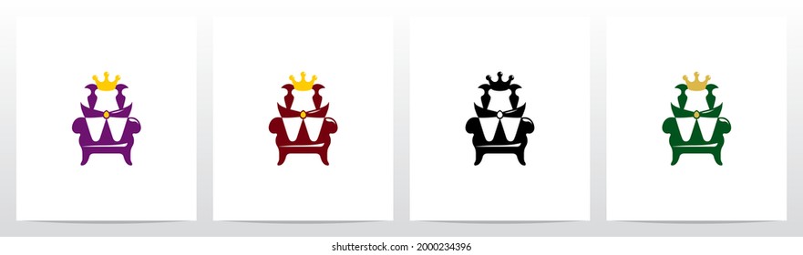 Sitting On A Throne With Crown Letter Logo Design W