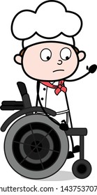 Sitting on Wheel Chair and Gesturing with Hand - Cartoon Waiter Male Chef Vector Illustration