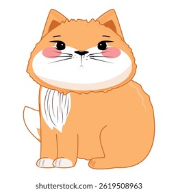 Sitting orange cartoon cat with fluffy cheeks, white chest, pink blush, adorable and friendly posture