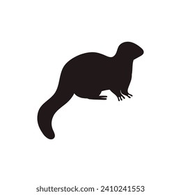 Sitting otter black silhouette icon. Wild nature semiquatic Lutra or beaver animal vector outline illustration. Cartoon taiga forest mammal big tail isolated on white background