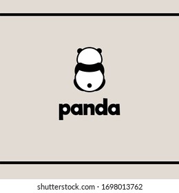 Sitting Panda. Back View Lonely Panda. Vector Logo Design Template.