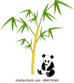 Sitting panda with bamboo isolated on white background. Vector illustration