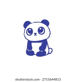 Una ilustración de oso panda sentado en azul, ojos grandes, sobre un fondo blanco