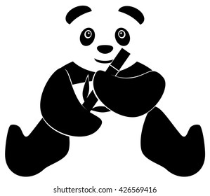 Sitting panda eating bamboo vector icon