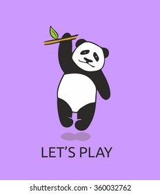 Sitting panda and hearts.Vector pattern