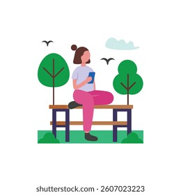 Sitting in Park Flat Vector Illustration