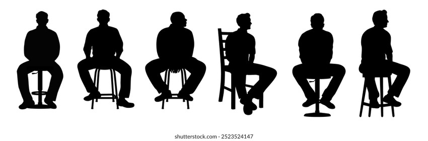 Sitting people, man sitting on chair vector silhouette	