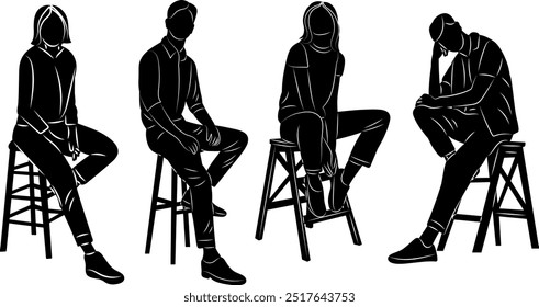 sitting people silhouette black vector