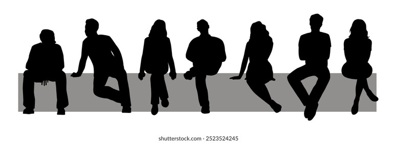 Sitting people silhouette, man and woman sitting on chair vector silhouette	
