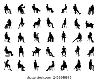 Sitting people silhouette vector art white background