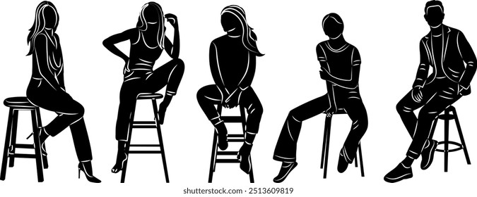 sitting people silhouette, vector on white background