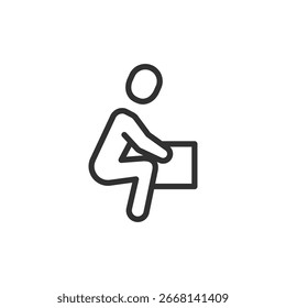 Persona sentada con el icono lineal de la caja. entrega, embalaje, logística, o resto. Trazo editable.