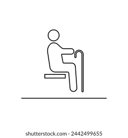 Sitting person with cane icon isolated on white background. Public information symbol modern, simple, vector, icon for website design, mobile app, ui. Vector Illustration