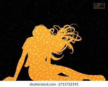Sitzen Person gemustert Silhouette. Gelbes Herbstlaub auf Orange