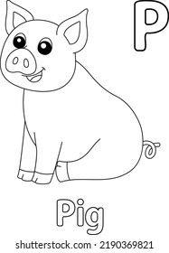 Sitting Pig Alphabet ABC Coloring Page P